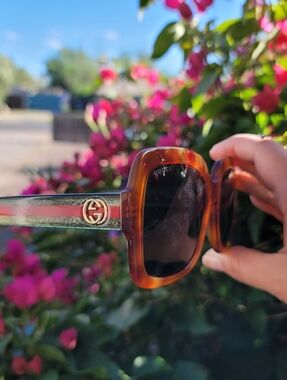 Gucci Women’s Tortoise Frame Sunglasses with Signature Stripe